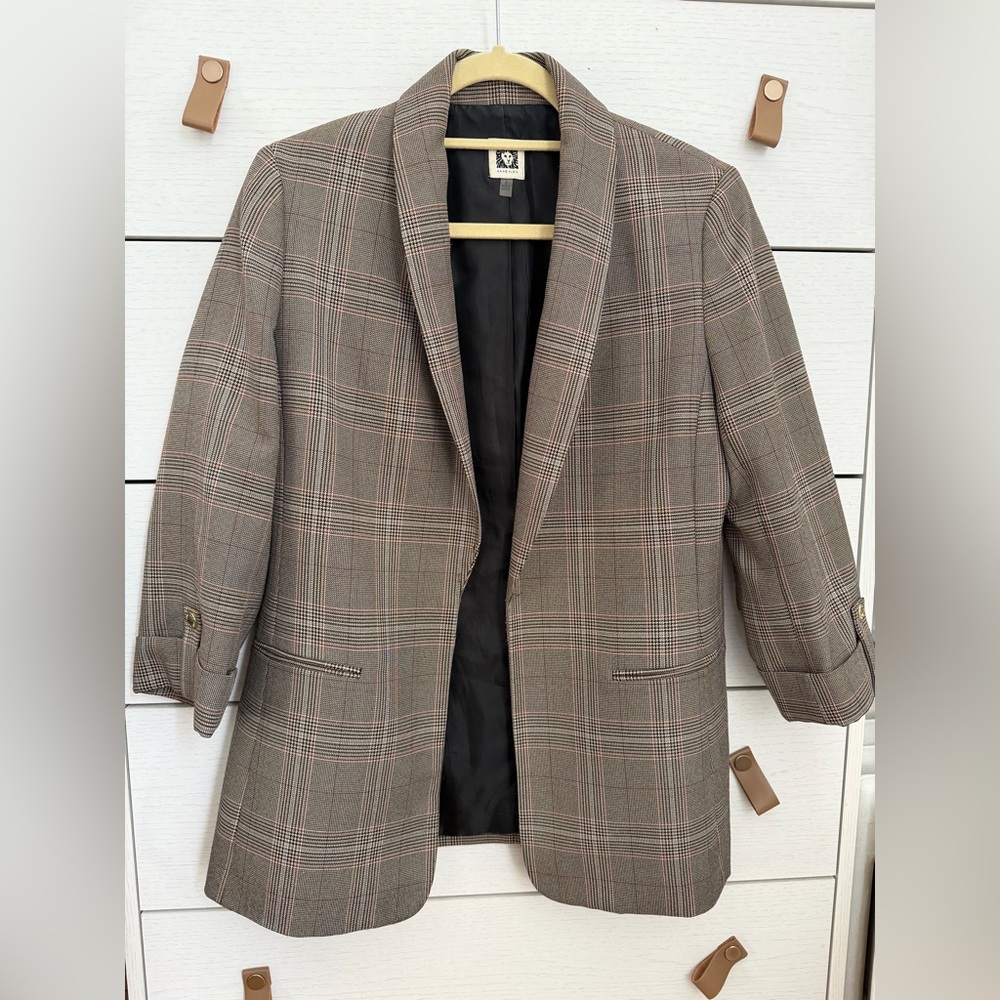 Anne Klein Womens Blazer in Brown Plaid